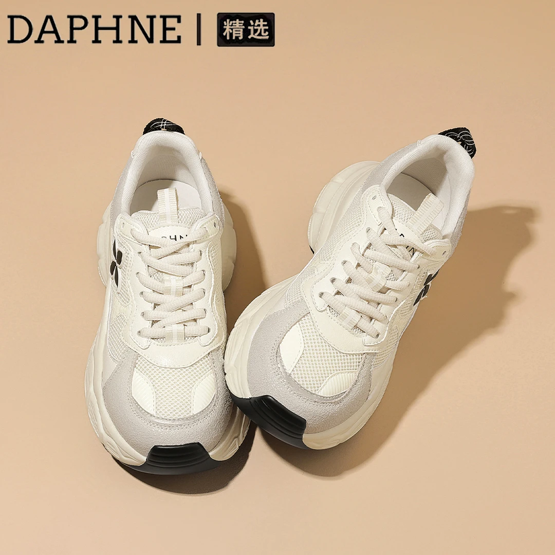 达芙妮系带运动休闲鞋女2025秋季爆款低跟网布圆头交叉绑带松糕鞋