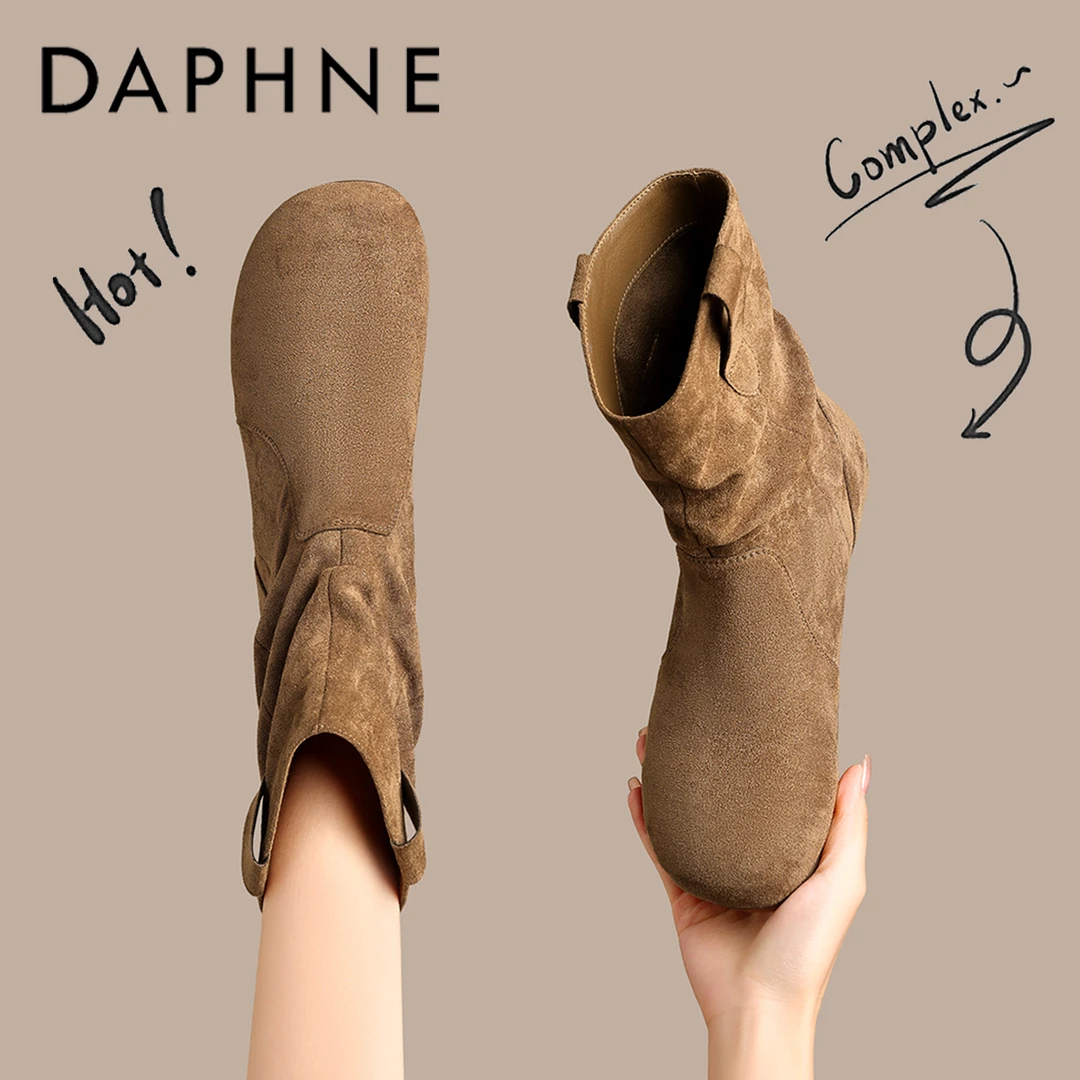 达芙妮欧美风堆堆靴女2025冬季爆款复古西部牛仔靴女一脚蹬马丁靴