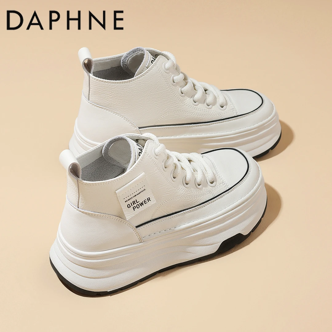 达芙妮女鞋厚底小白鞋女2025年新款休闲运动鞋矮子乐板鞋系带单鞋