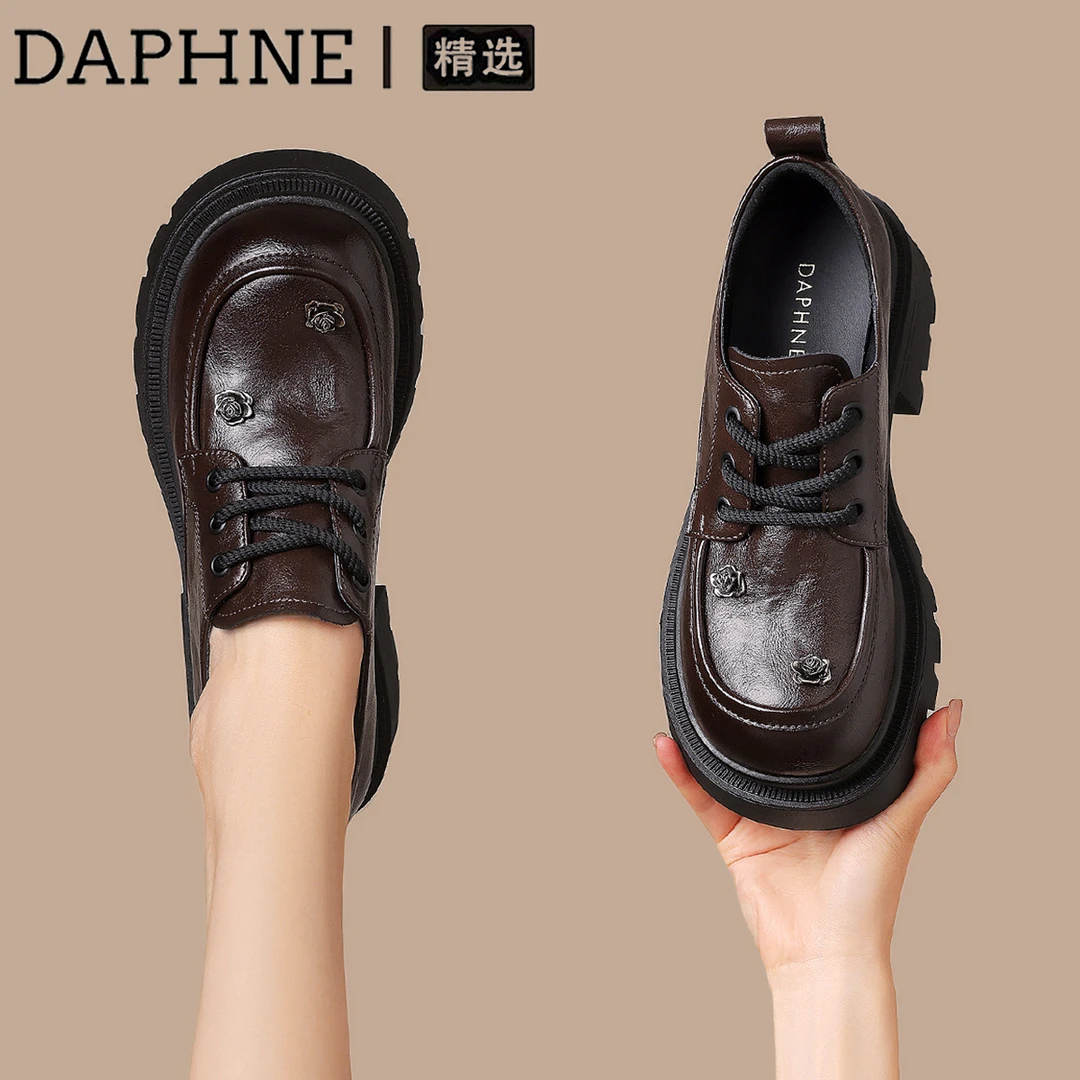 达芙妮雅丹风安可拉红小皮鞋女2025新款韩系厚底增高小个子乐福鞋