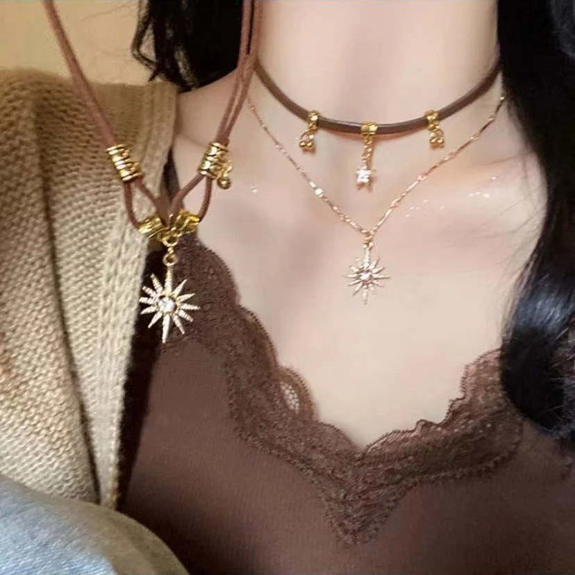 合金项链 X3417太阳星星双层项链女复古甜酷辣妹个性百搭小众高级