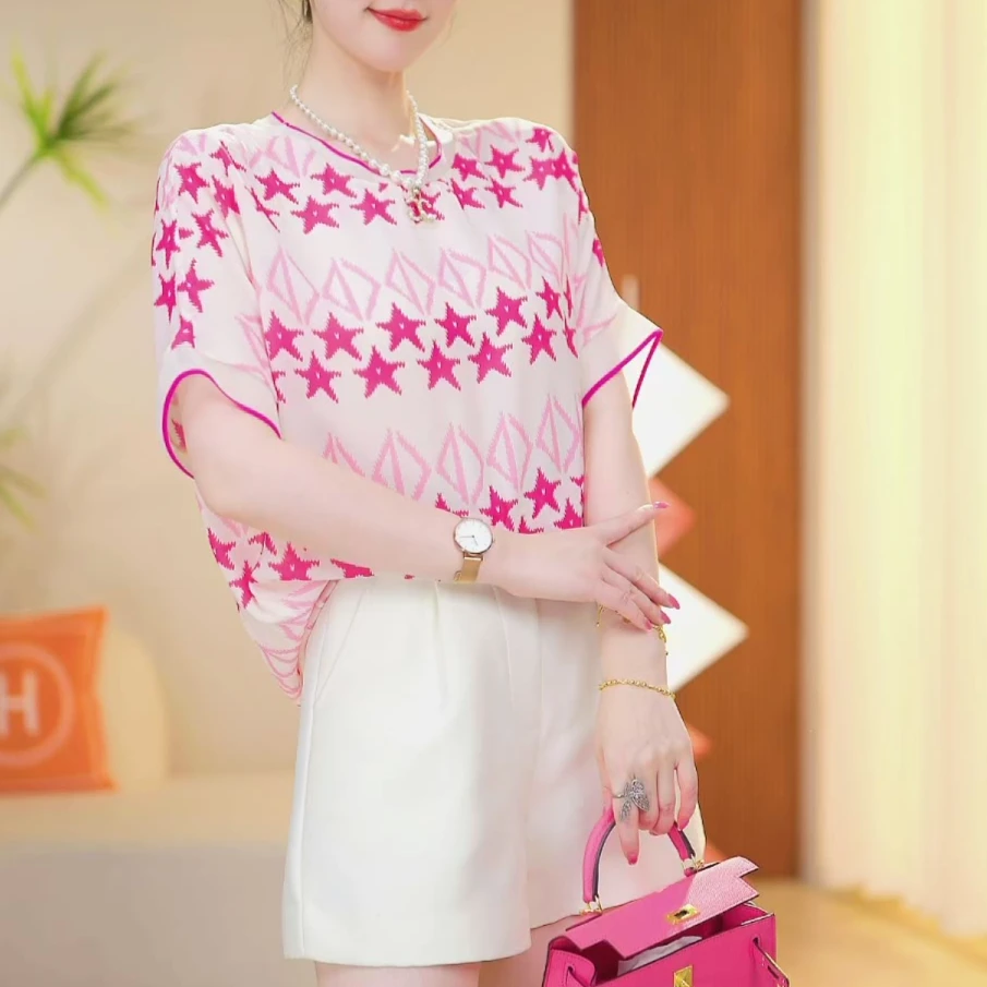 现货【星怡】时尚气质圆领2025夏款短袖显瘦宽松T恤新款减龄上衣