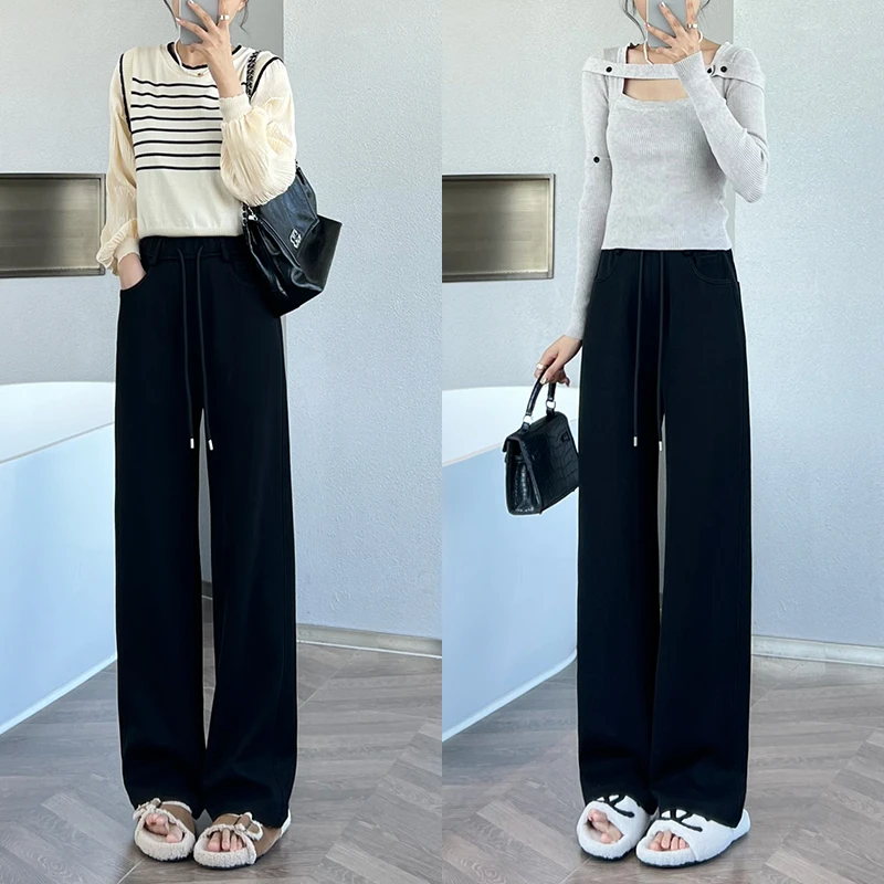 （天丝窄版魔法直筒裤）秋冬新款高腰宽松休闲显瘦百搭抽绳阔腿裤女