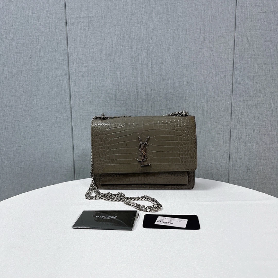 99新 YSL/圣罗兰 圣罗兰/Saint laurent 灰色鳄压纹肩包