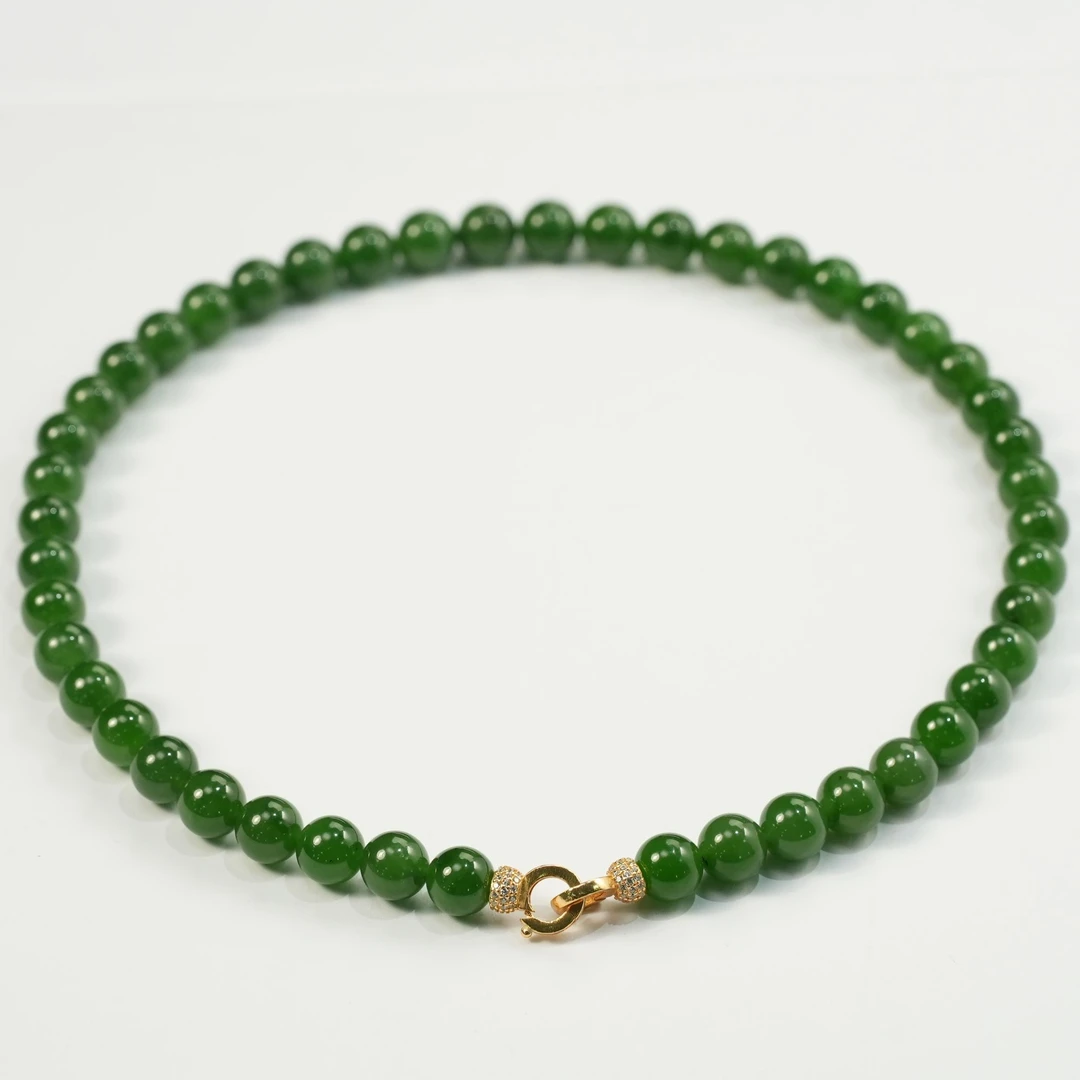 【人民严选文创 】高货和田玉碧玉针尖黑珠串10mm左右-多样性发其一