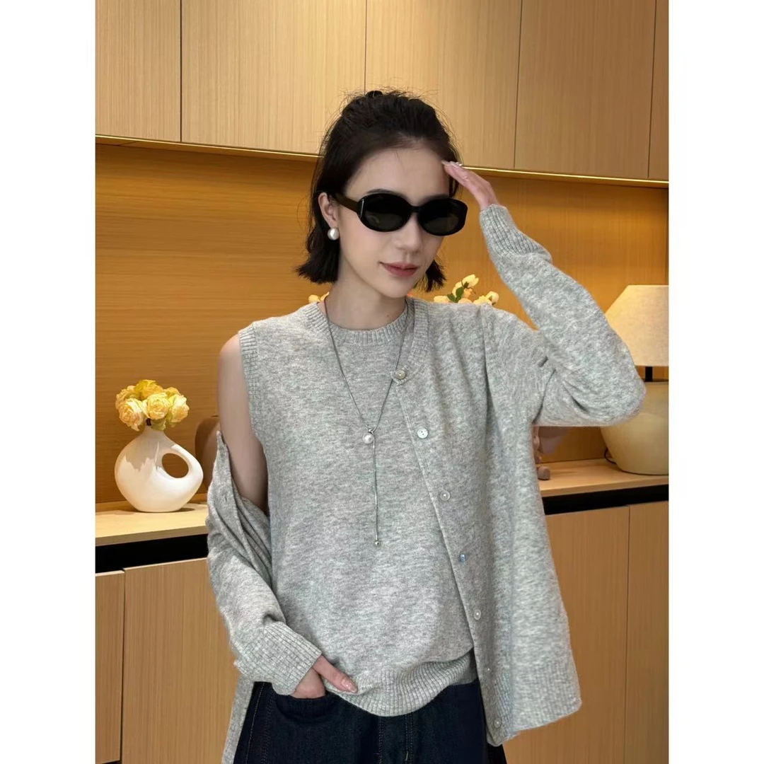 Zz/张张私服 2024秋款 小众极简慵懒风背心开衫两件套 2408B3811