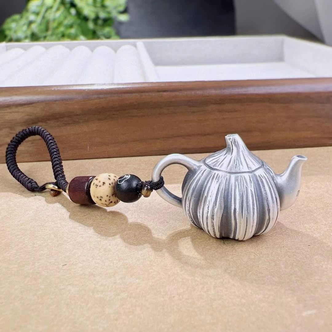 百福全 足银银制品 手把件纯银999把把壶胜算小茶壶 钥匙扣挂吊坠