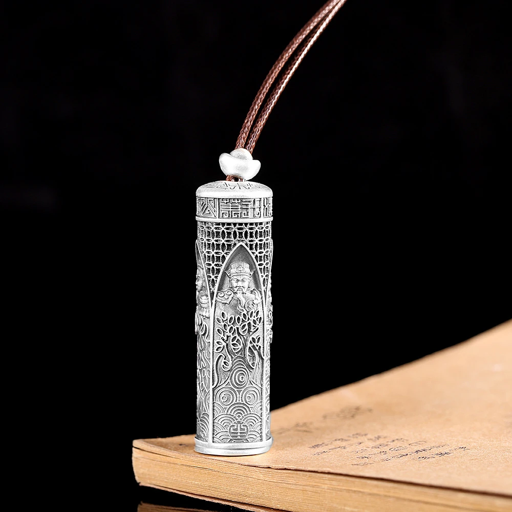 百福全 吊坠足银 999复古做旧精工五路财神项链 时尚小众个性颈饰