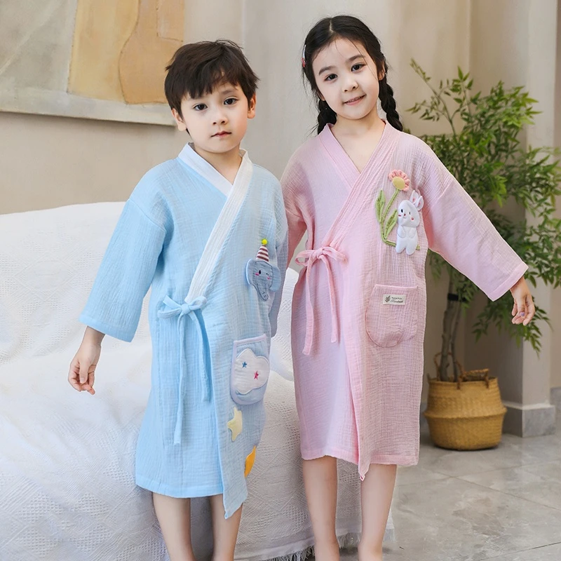 【如之纺】A类纯棉纱布儿童浴袍男女童小孩洗澡家用吸水可穿式浴巾