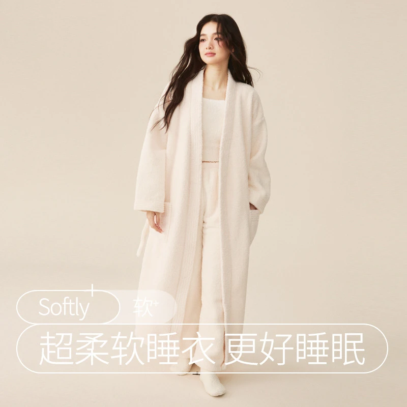 【如之纺】秋冬女家居服柔软法兰绒浴袍洗澡家用加厚加长浴衣套装