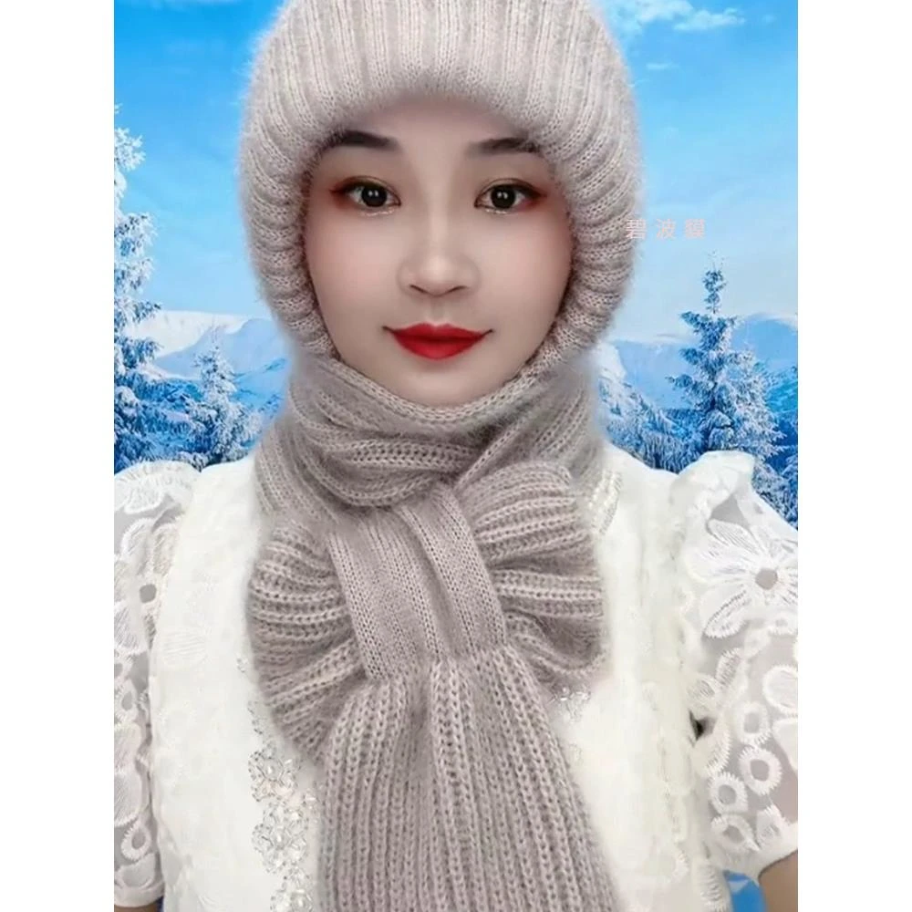 双层加厚加绒帽子围巾一体帽包头帽松鼠绒秋冬保暖风雪帽