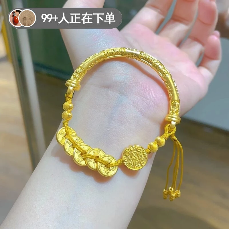 铜合金手链 金店同款五路财神吉言半镯女新款五帝币手工编织手链