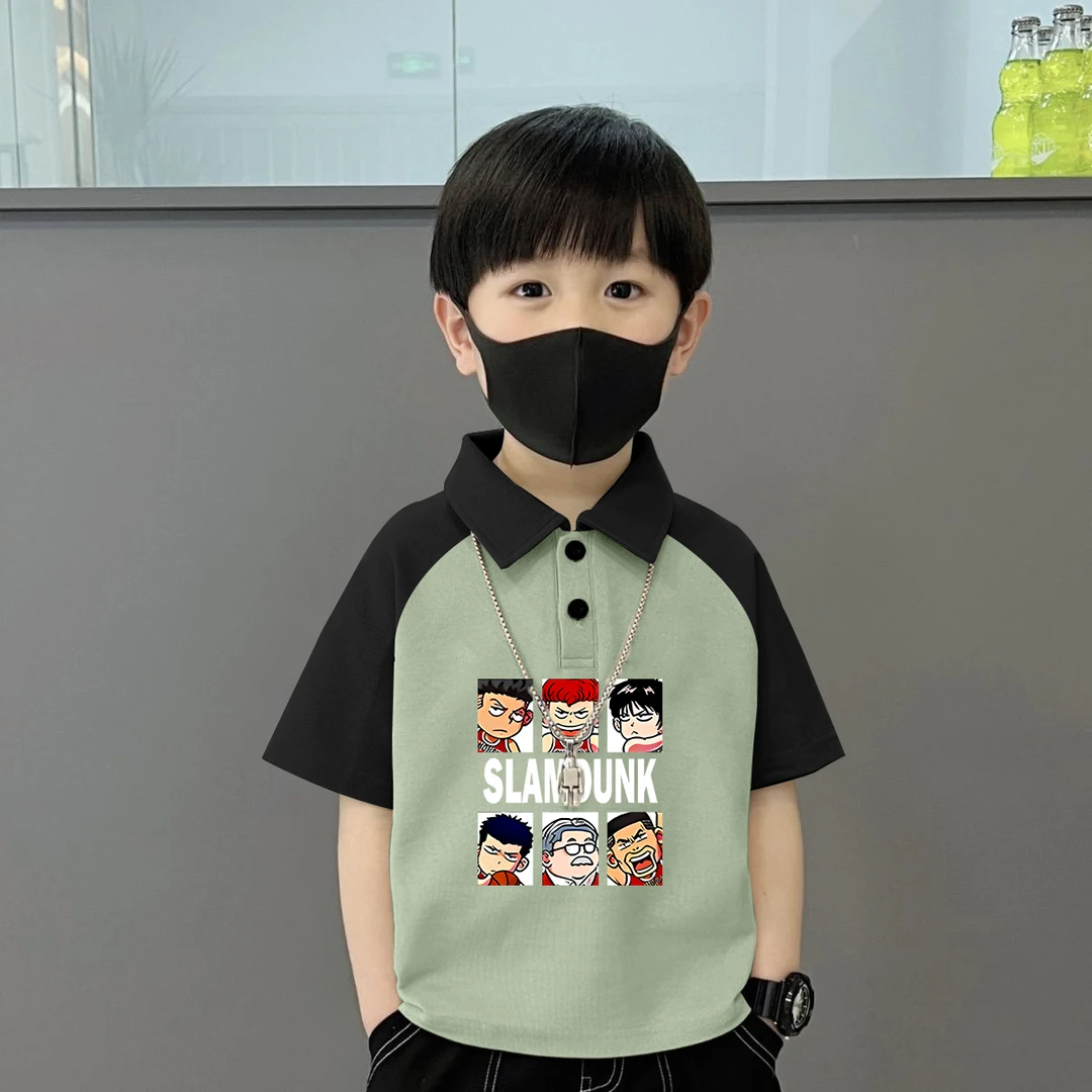 儿童100%棉polo衫儿童男童洋气休闲夏季短袖男孩翻领拼色拼接T恤