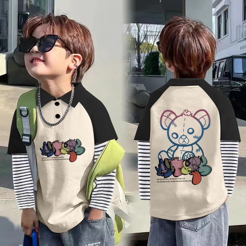 男童长袖T恤春秋款2024新款儿童秋装上衣纯棉打底衫大童男装潮牌t