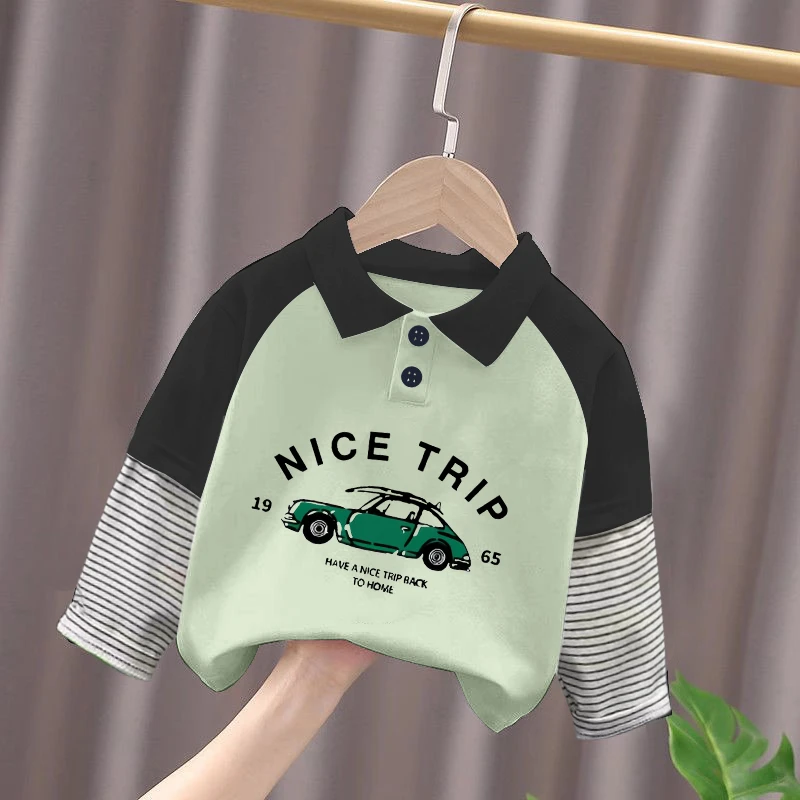 男童女童2024新款春秋季打底衫100%纯棉长袖条纹T恤儿童装假两件