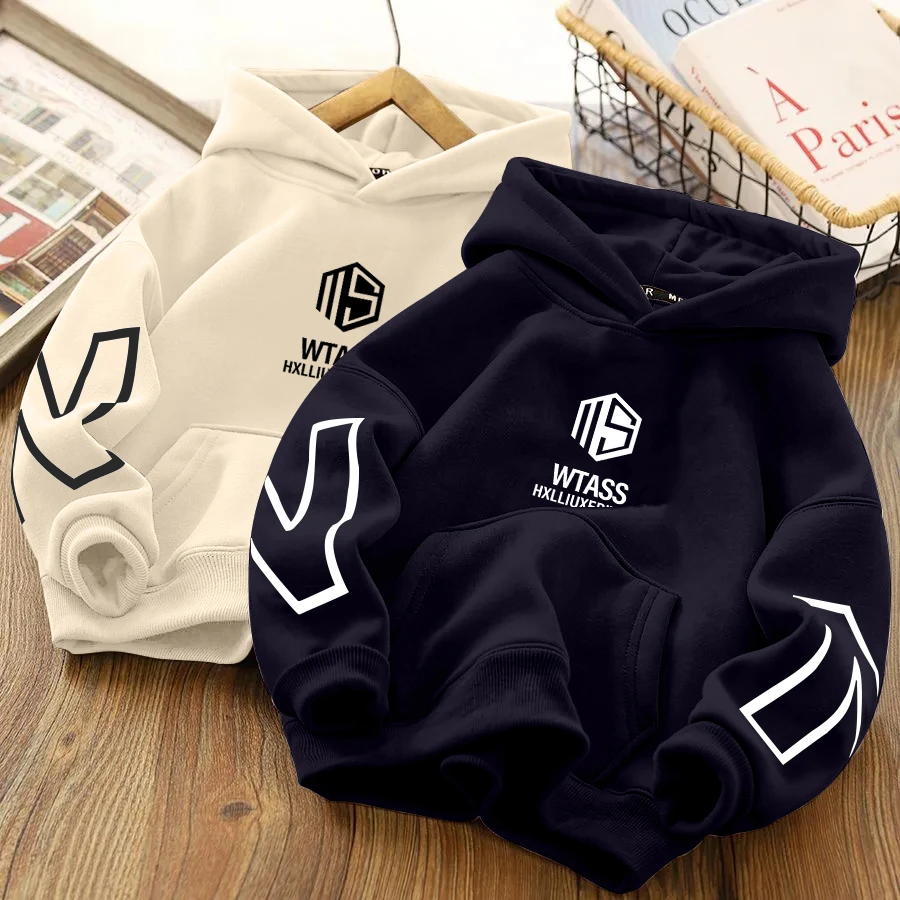 2024新款秋冬季男童加绒卫衣一体绒中大童连帽男孩子潮带帽衫卫衣