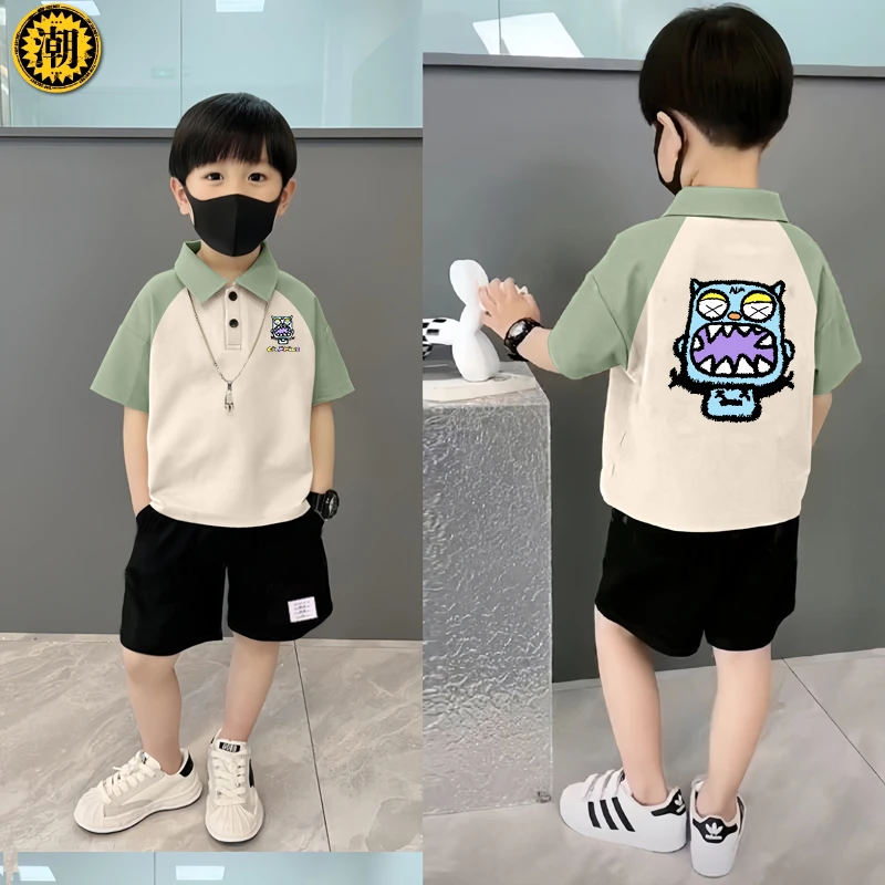 儿童带领子polo衫男童夏季短袖套装时尚儿童男夏季衣服翻领俩件装