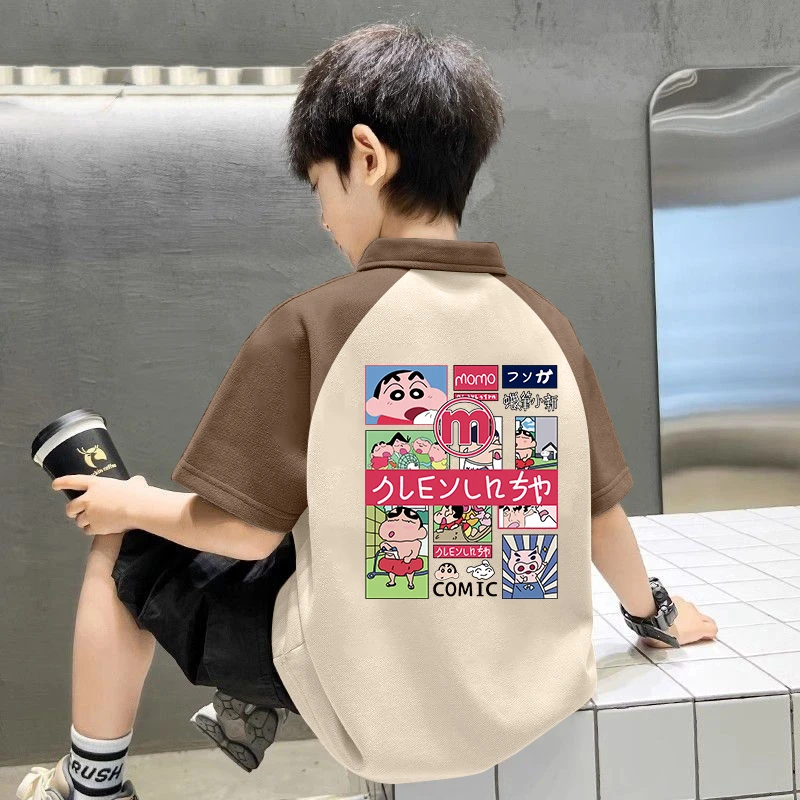 夏季儿童装中大童8-15岁男polo衫日系蜡笔小新男童男孩卡通短袖潮