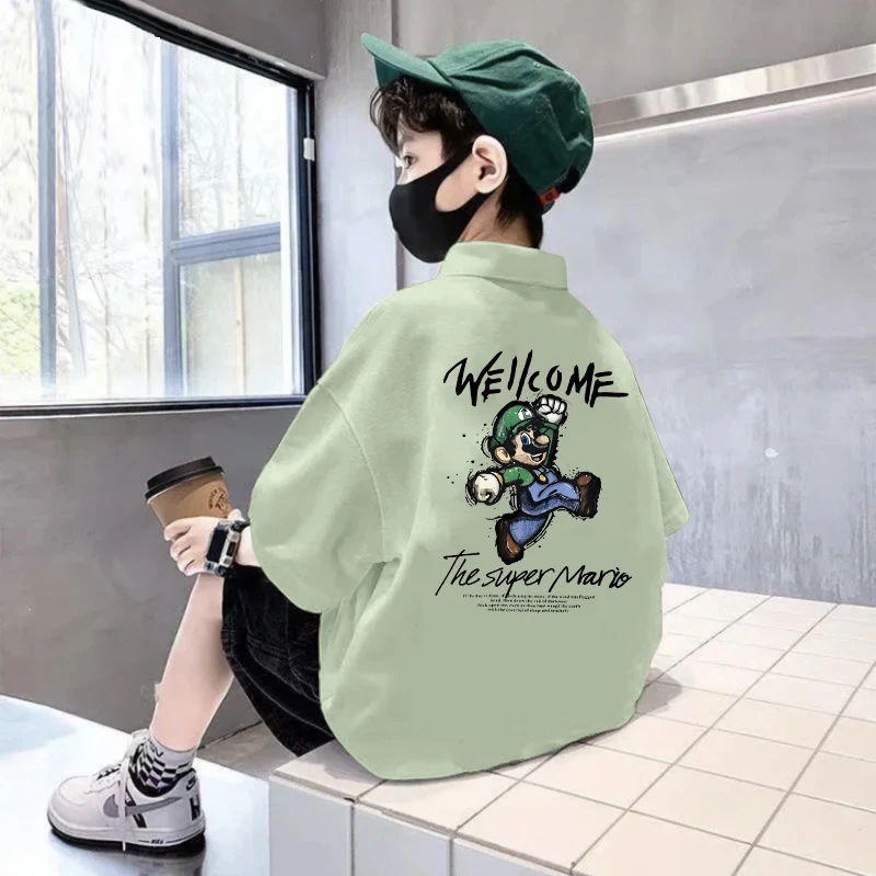 男童polo衫2024春秋款夏季时尚宽松印花韩版男孩翻领T恤短袖套装