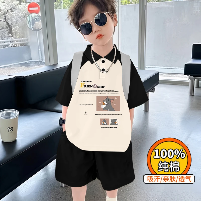 新品6-14岁潮款男童撞色polo衫纯棉短袖男孩帅气日系拼接夏季T恤A