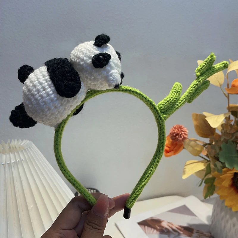 非金属布艺发饰 网红编织毛线发箍女卡通熊猫立体可爱头箍发饰潮