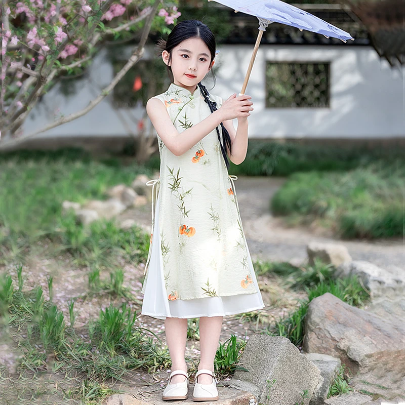 儿童新中式旗袍连衣裙6-12岁夏季薄款2024新款中国风小女孩民国风