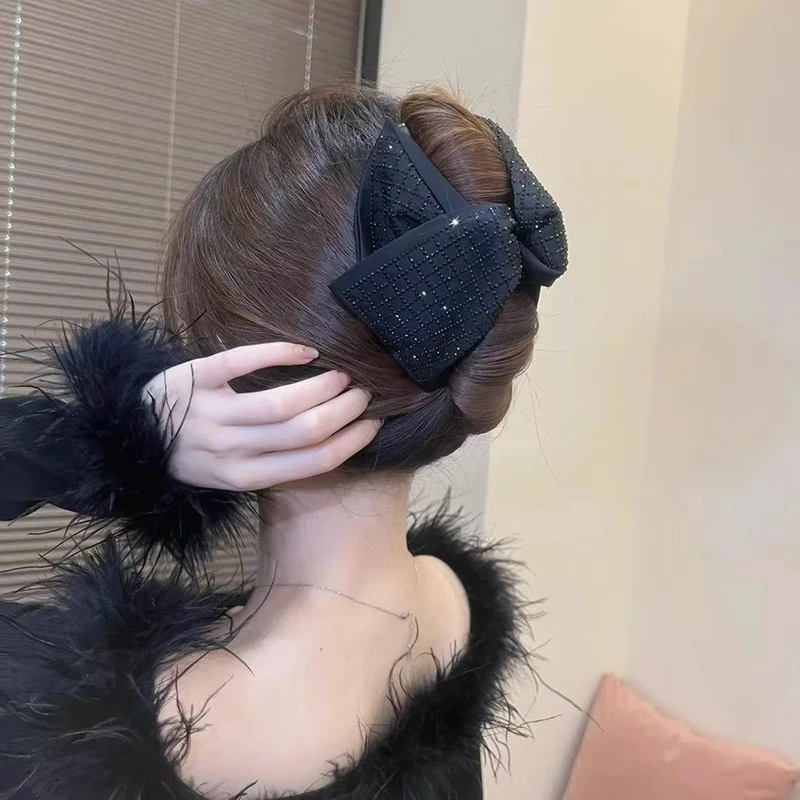 小香风优雅方格闪闪抓夹女后脑勺鲨鱼夹千鸟格气质路易斯粽子头饰