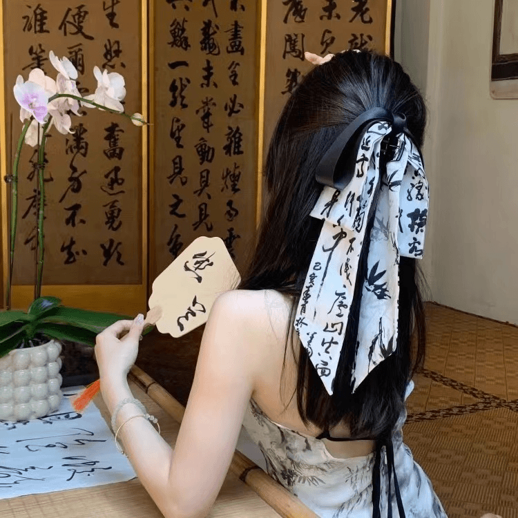 新中式国风水墨飘带抓夹女古风发簪发饰品盘发鲨鱼夹高级感发卡潮