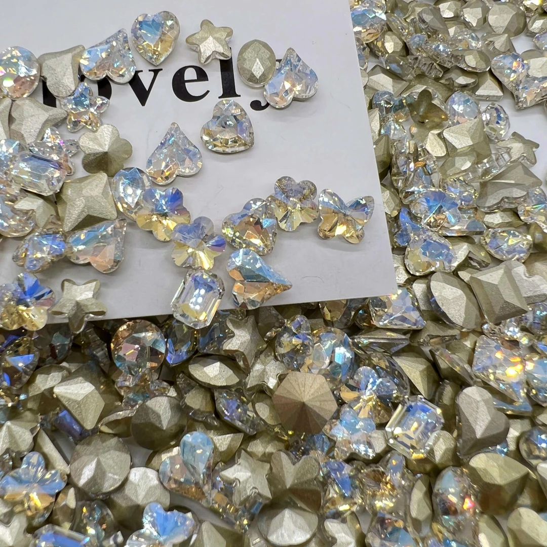 Yy【K9中号银光白混装尖底钻】40颗镀底美甲钻超闪水晶玻璃指尖