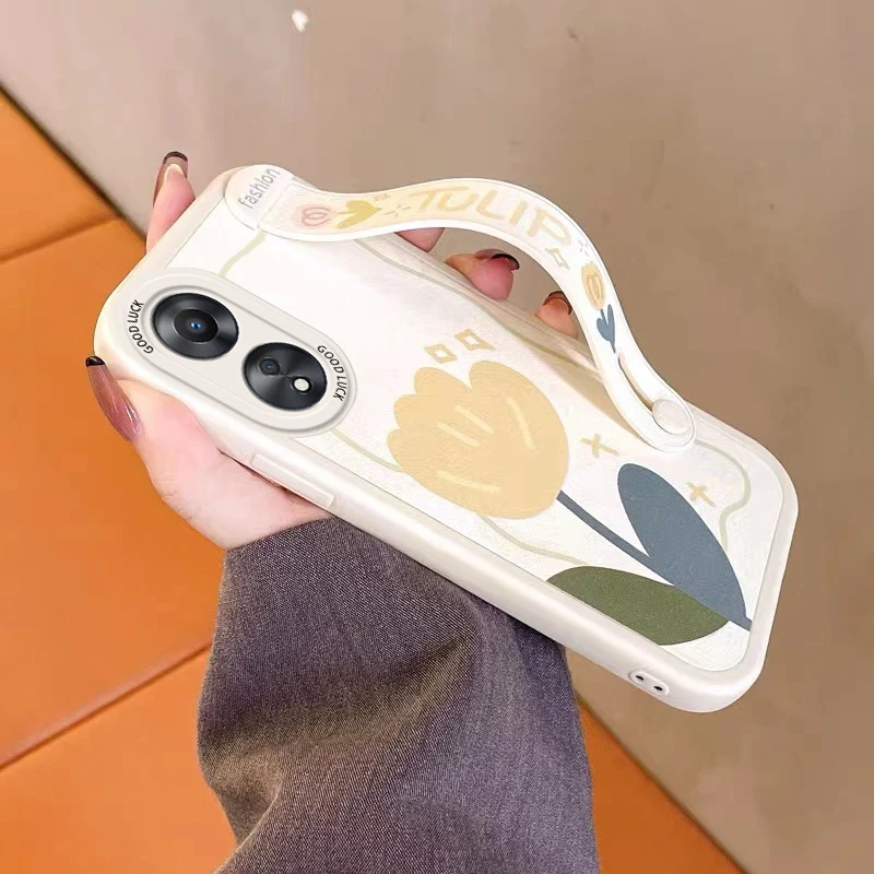 oppoA58手机壳全包式防摔女潮款A58X小清新ins超火郁金香腕带软壳