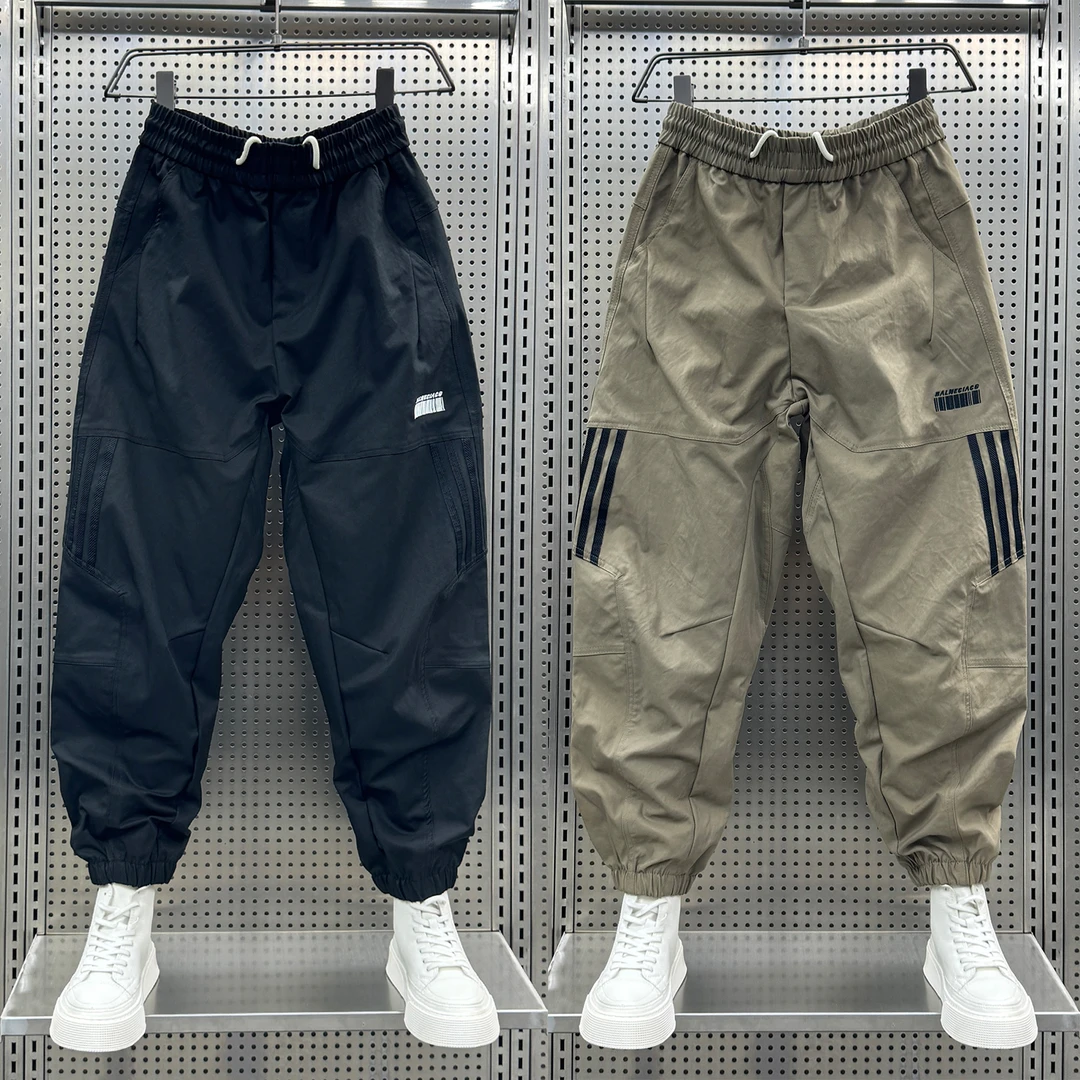 秋季新款拼接条纹工装男士美式宽松哈伦裤网红同款高级感男装