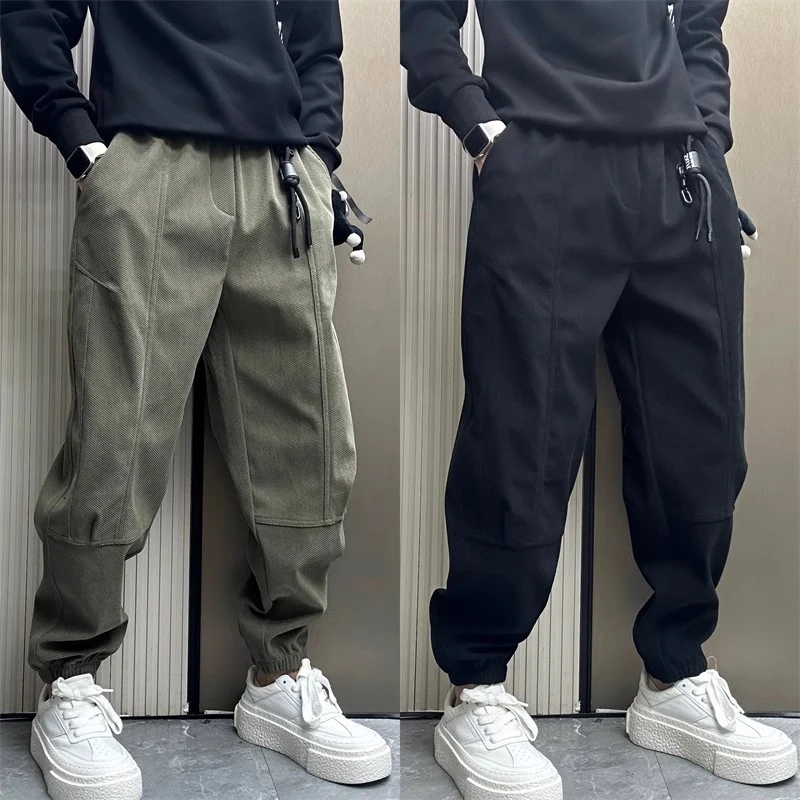 美式潮牌痞帅运动工装裤男士秋冬灯芯绒条绒休闲裤宽松哈伦束脚裤