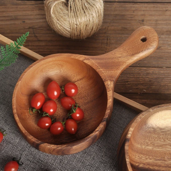 胡桃木带手柄沙拉碗