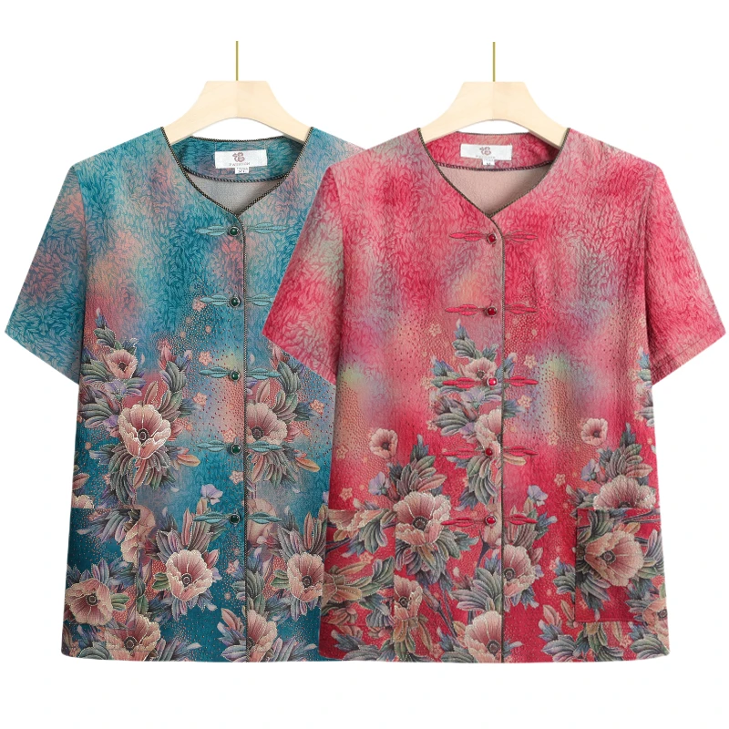奶奶装夏款衬衫中老年人开衫妈妈装短袖上衣时尚薄款老人衣服