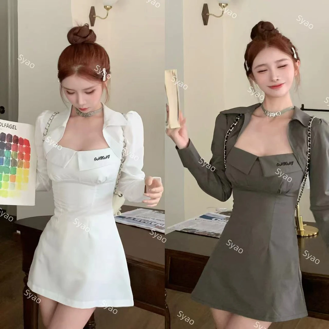 思瑶【欲野陷阱】刺绣修身吊带背心连衣裙搭坎肩衬衫高腰短裤#D001