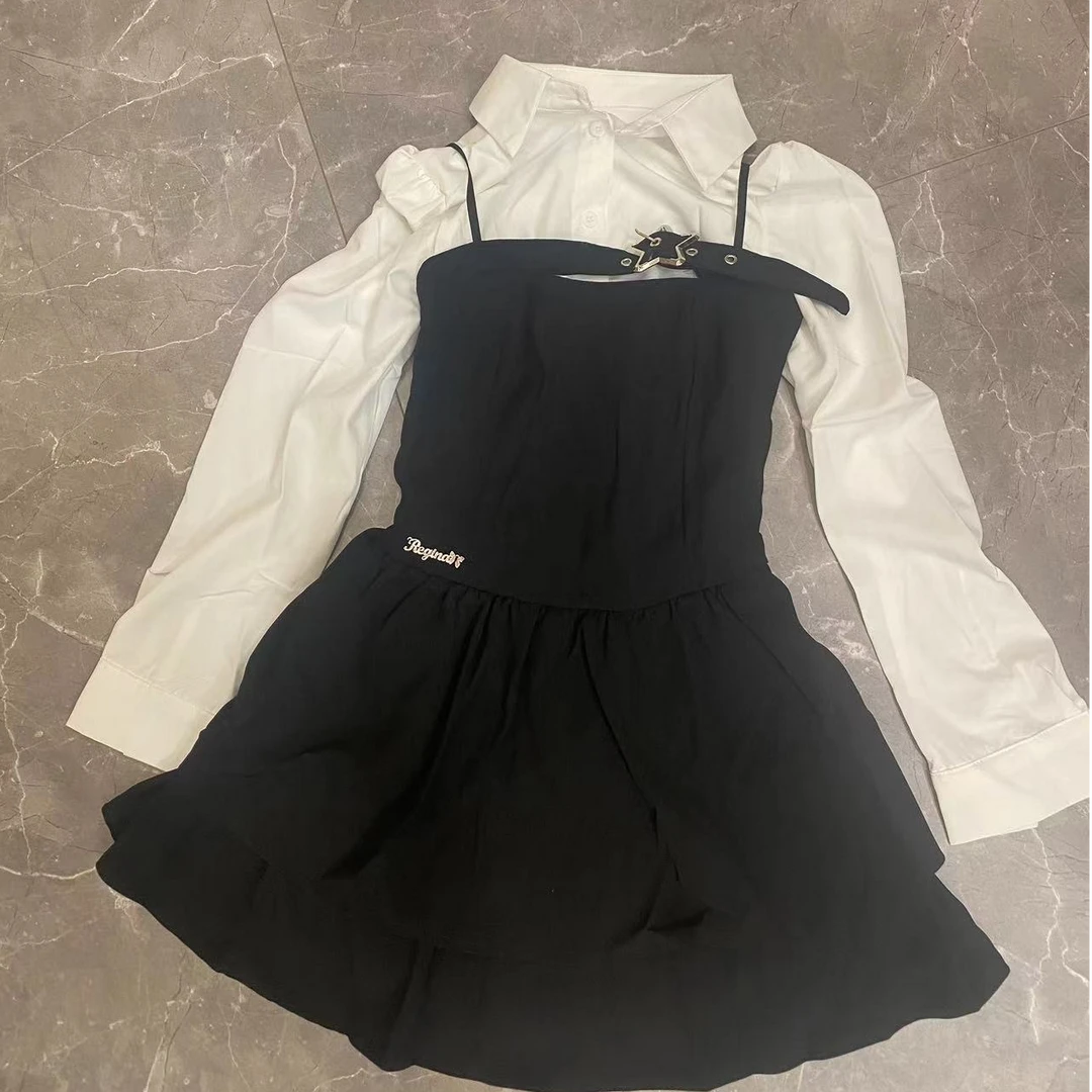 学院风套装西装吊带连衣裙搭衬衫两件套#S273