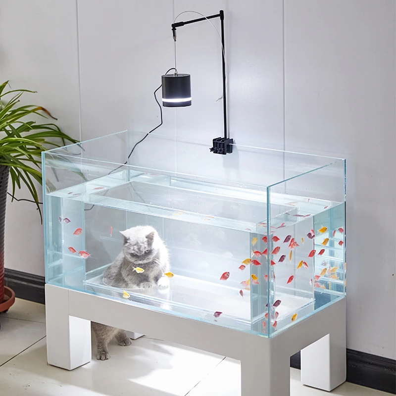 猫窝款猫咪互动鱼缸金晶五线超白玻璃观赏缸隧道鱼缸破损包赔