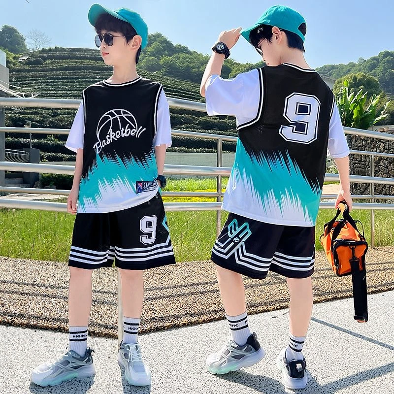 男童背心短裤套装夏季薄款儿童篮球服运动男孩速干无袖潮网眼新款
