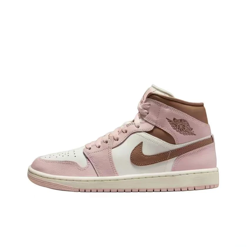 Nike耐克女鞋Air Jordan 1 MID中帮白粉AJ1板鞋BQ6472-620