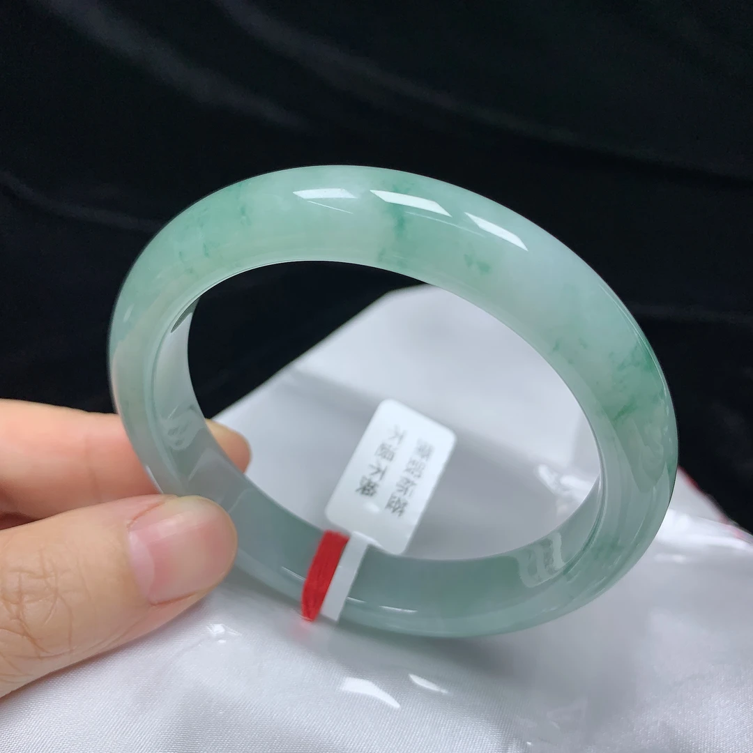 59圈冰润飘花天然翡翠A货正圈手镯少女款时尚百搭平安镯玉镯无裂