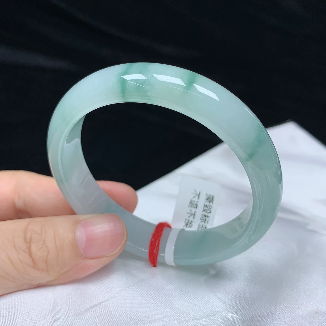 56圈飘花缅甸天然翡翠A货正圈手镯女款时尚百搭平安镯玉镯无裂