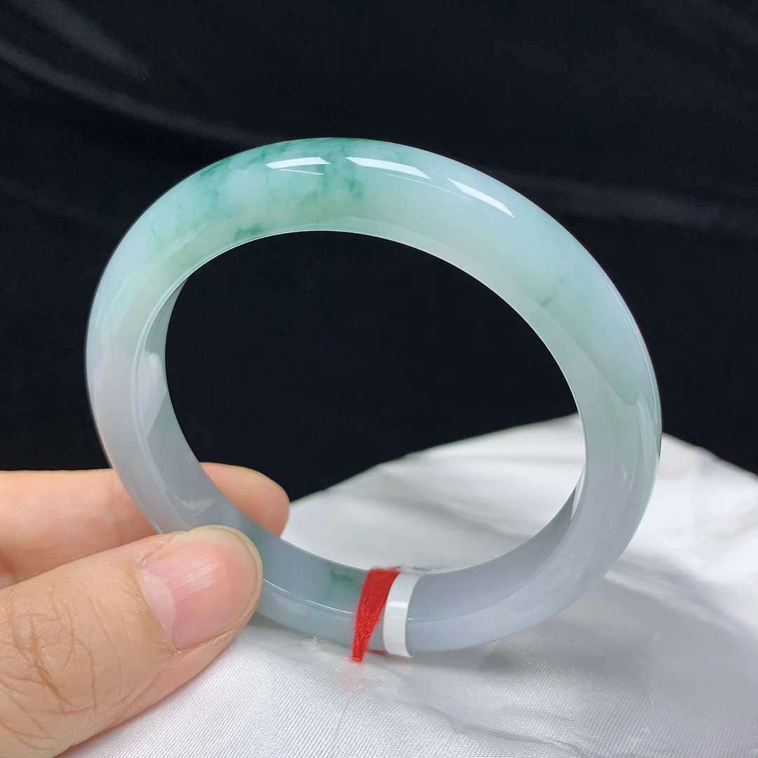 54圈飘花缅甸天然翡翠A货正圈手镯女款时尚百搭平安镯玉镯无裂