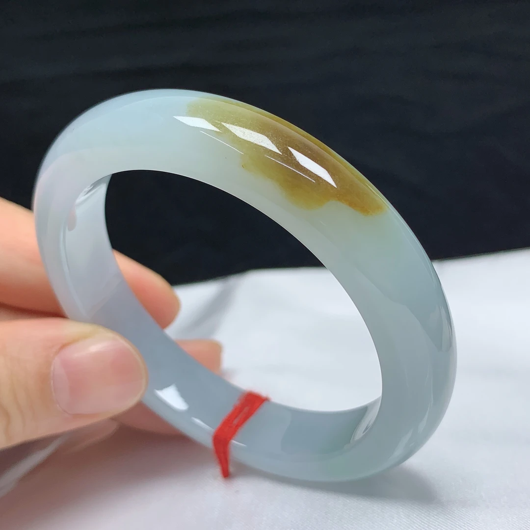 54圈冰润黄翡天然翡翠A货正圈手镯女款时尚百搭平安镯玉镯无纹裂