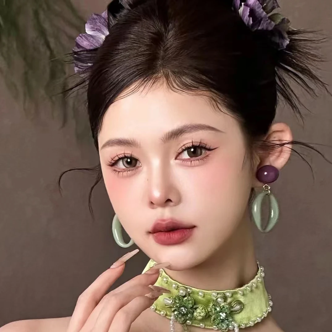 合金布艺耳饰 MT新款康康老师同款油画感紫色新中式配饰