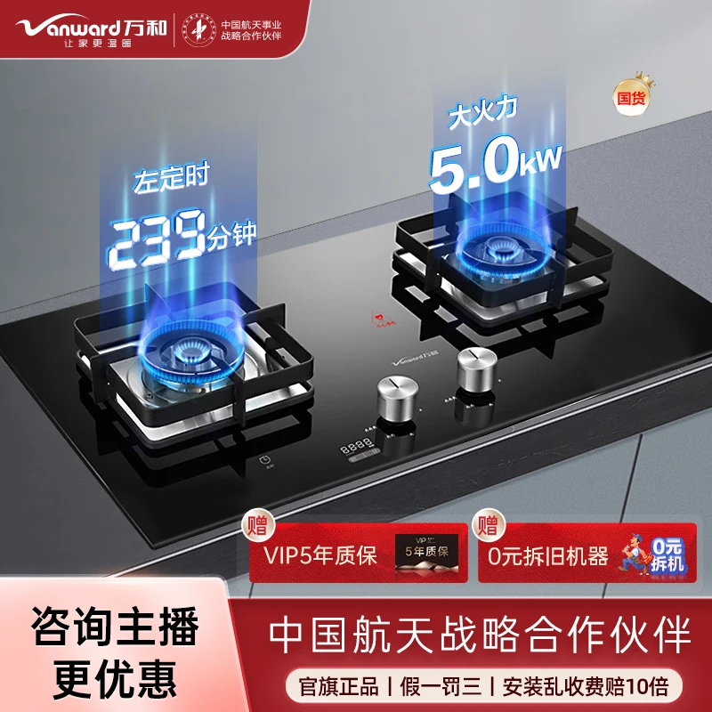 【询单有惊喜】万和T5L95猛火5.0kw定时烹饪家用台式嵌入式两用双灶