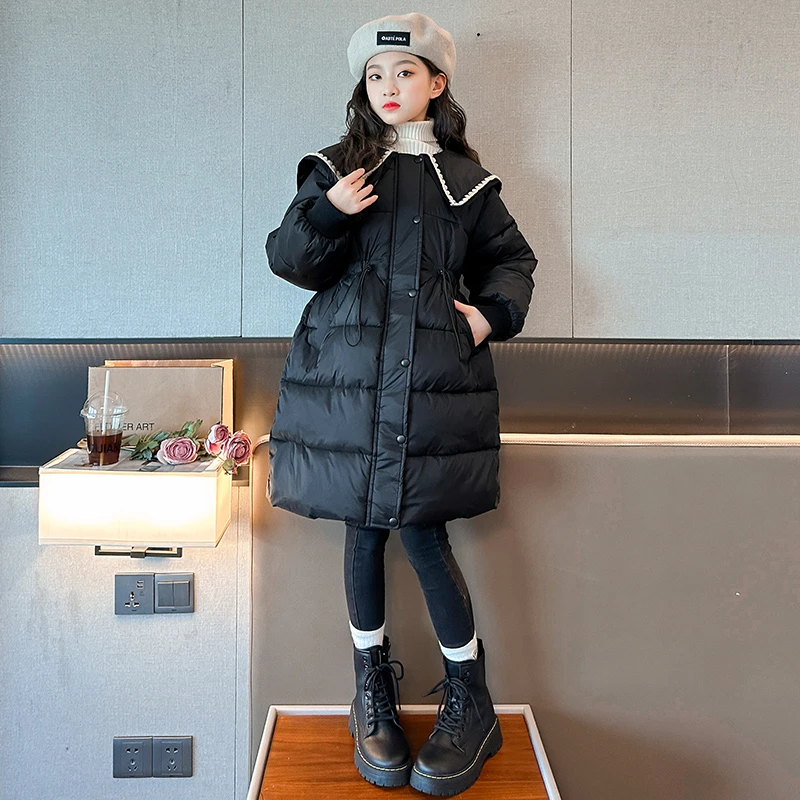 女童羽绒服2024冬季新款中大童6-12岁潮款女孩洋气过膝中长款棉服