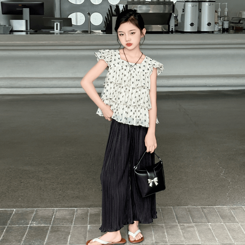 女童爆款套装2024新款儿童夏季洋气碎花无袖大童韩版甜美气质童装