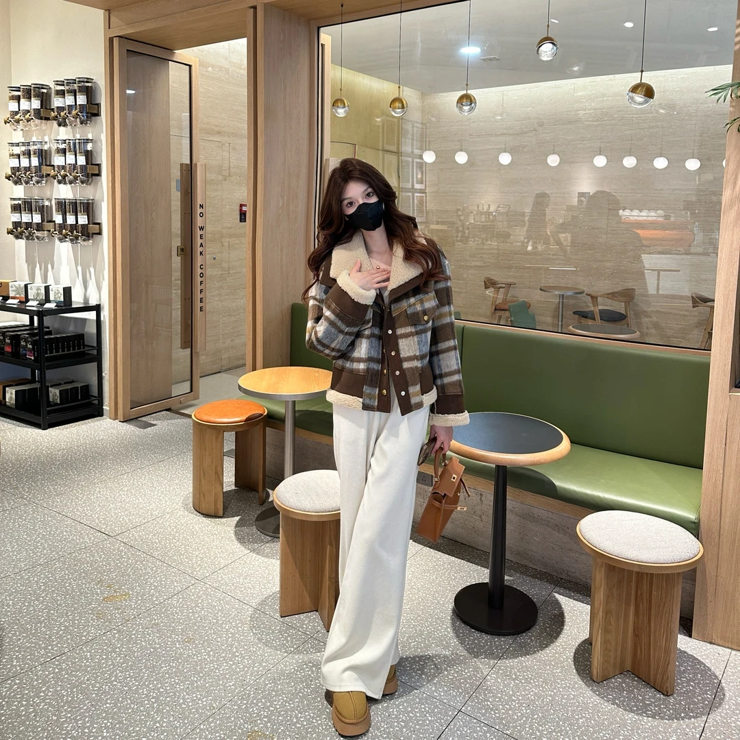 【薇哥内部自营】韩版时尚气质女装冬季新款保暖加厚撞色短外套