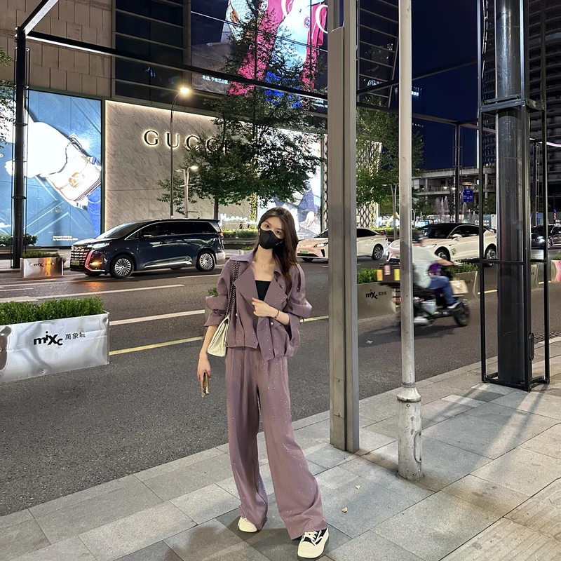 【交个朋友专属】春季休闲时尚宽松上衣女显瘦气质阔腿裤套装三件套