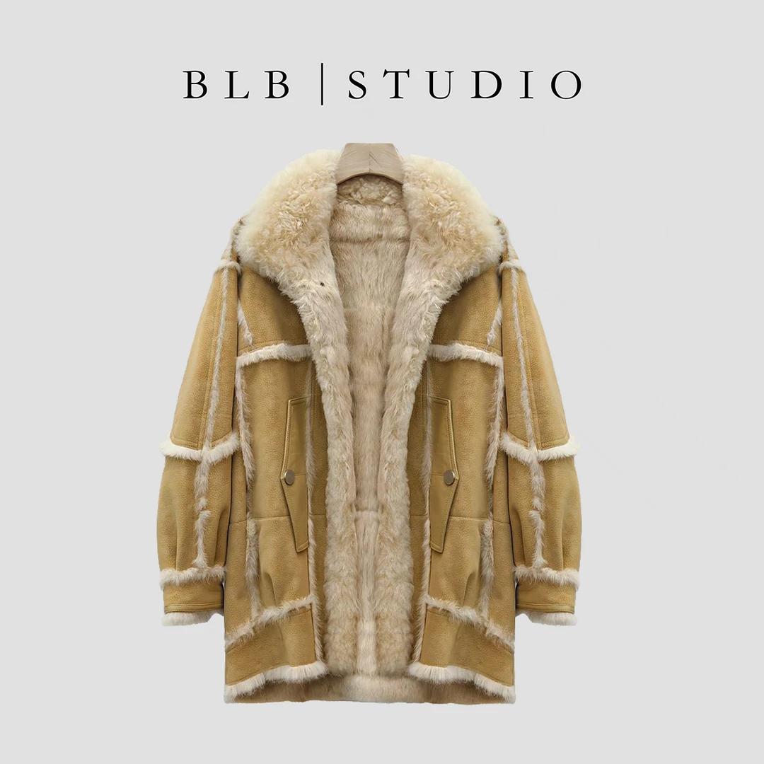 【BLB•板老板】BT秋冬厚外套拼接百搭大衣时尚宽松加绒冬季W1387